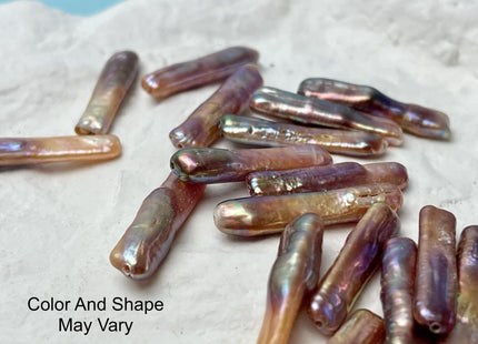 3 Pieces AAA 5-6x23-25 mm Natural Mauve Pink w/Gold Sheen High Luster Full Drilled Rectangle Coin Pearl Iridescent Color #P2881