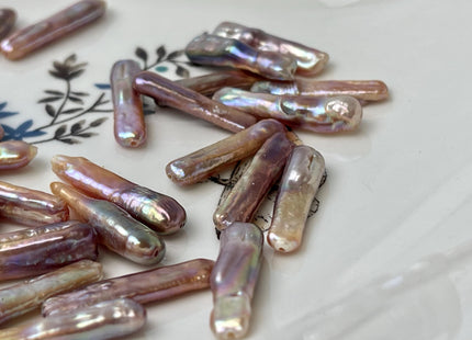 3 Pieces AAA 5-6x23-25 mm Natural Mauve Pink w/Gold Sheen High Luster Full Drilled Rectangle Coin Pearl Iridescent Color #P2881