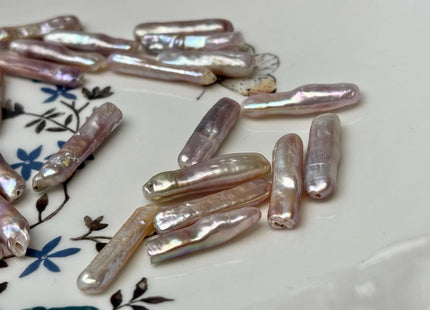 3 Pieces AAA 5.5-6.5x23-25 mm Natural Mauve Pink High Luster Full Drilled Rectangle Coin Peal Beads #P2882