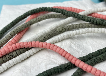 4mm Lava Heishi Rondelle Beads Yellow Pink Green Purple White Brown Cream Color Organic Volcanic Rock Stone Beads 15.5 Inches Strand #4607
