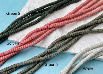 4mm Lava Heishi Rondelle Beads Yellow Pink Green Purple White Brown Cream Color Organic Volcanic Rock Stone Beads 15.5 Inches Strand #4607