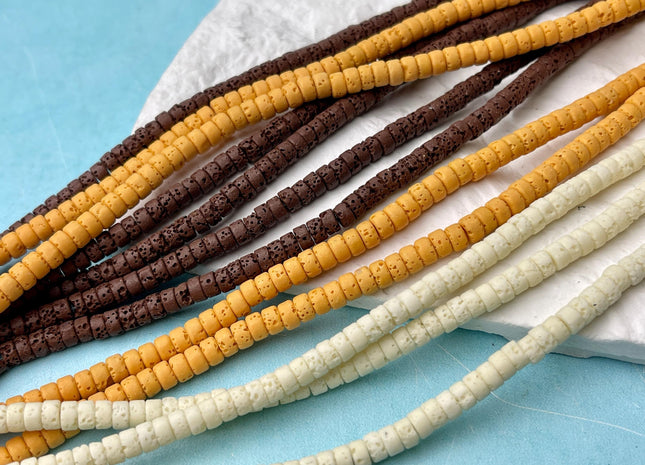 4mm Lava Heishi Rondelle Beads Yellow Pink Green Purple White Brown Cream Color Organic Volcanic Rock Stone Beads 15.5 Inches Strand #4607
