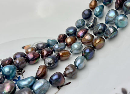 9-10x10-12 mm 40/54/64 Inches Hand Knotted Mixed Blue Brown Peacock Color Rice Nugget Freshwater Pearl Necklaces #P2875