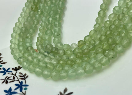 6 mm 7 mm 8 mm All Natural Green Prehnite Faceted Round Beads Top Quality Gemstone Loose Beads 5 Inches #4673