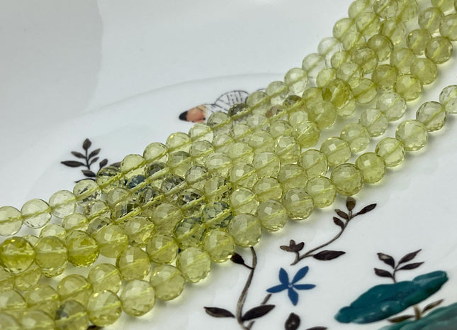 6 mm 7 mm All Natural Lemon Quartz Faceted Round Beads Top Quality Gemstone Loose Beads 5 Inches #4670