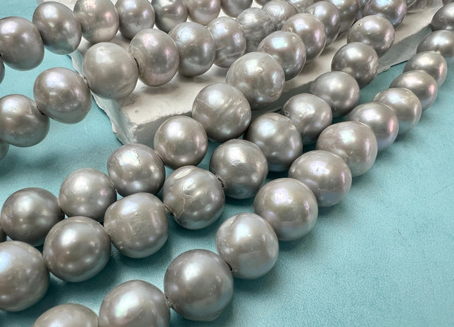 12-14 mm AA Half Strand Gray Color Large Hole Potato Freshwater Pearls Beads Hole Size 2.2 mm Genuine Large Hole Freshwater Pearls #1708