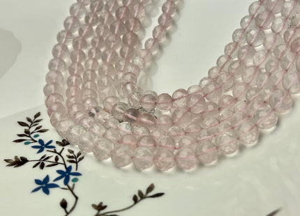 7 mm 8 mm All Natural Rose Quartz Faceted Round Beads Top Quality Gemstone Loose Beads 5 Inches #4672