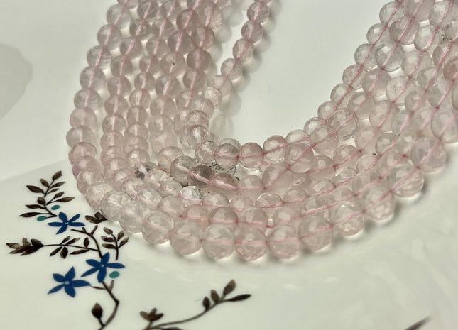7 mm 8 mm All Natural Rose Quartz Faceted Round Beads Top Quality Gemstone Loose Beads 5 Inches #4672