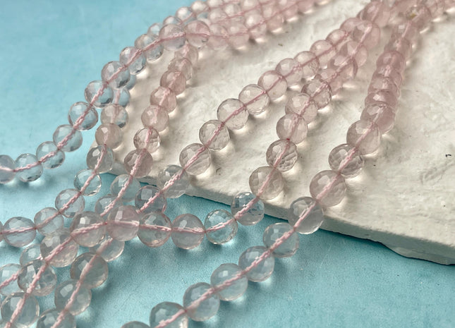 7 mm 8 mm All Natural Rose Quartz Faceted Round Beads Top Quality Gemstone Loose Beads 5 Inches #4672