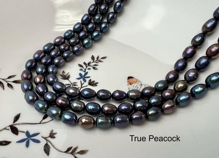 7x8.5-9 mm AA Quality Unique Peacock Oval/Rice Freshwater Pearls High Quality/Luster Blue Or Purplish Peacock Freshwater Pearls #1400