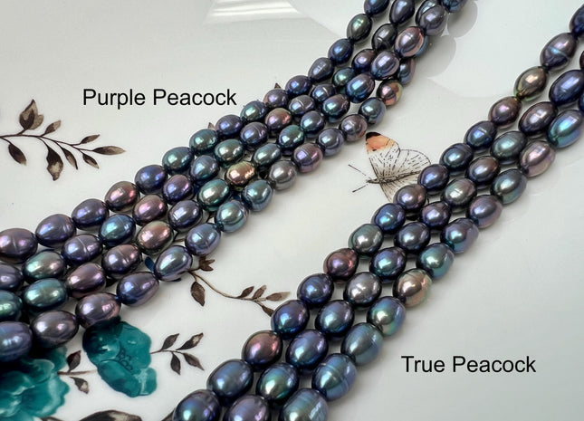 7x8.5-9 mm AA Quality Unique Peacock Oval/Rice Freshwater Pearls High Quality/Luster Blue Or Purplish Peacock Freshwater Pearls #1400