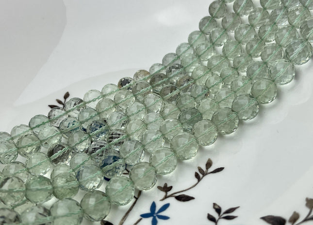 5 mm 6 mm 7 mm 8 mm 9 mm 10 mm All Natural Green Amethyst Faceted Round Beads Top Quality Gemstone Loose Beads 5 Inches #4671