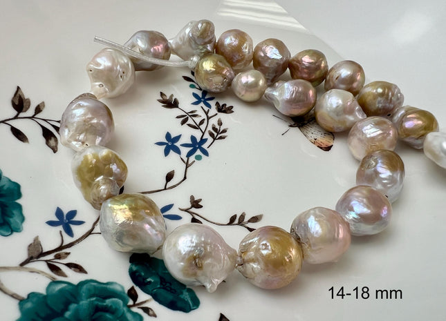 12-16mm Large Hole Natural Pink Mauve Seaweed Color Baroque Pearl Beads Graduated Off Round Potato Shape Hole Size 2.2mm #777