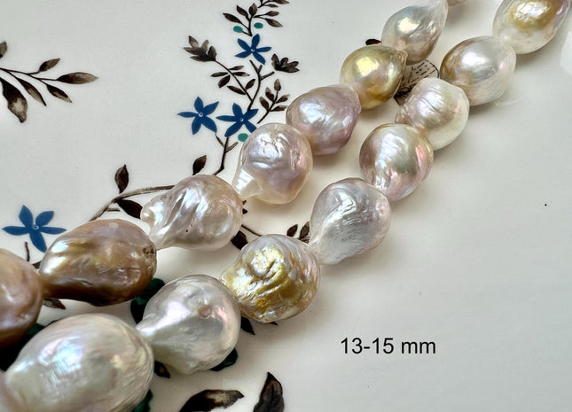 10-13mm 12-15mm Natural Mauve Pink With Iridescent Green Color Baroque Freshwater Pearl Beads Rare High Luster Genuine Baroque Pearls #1588