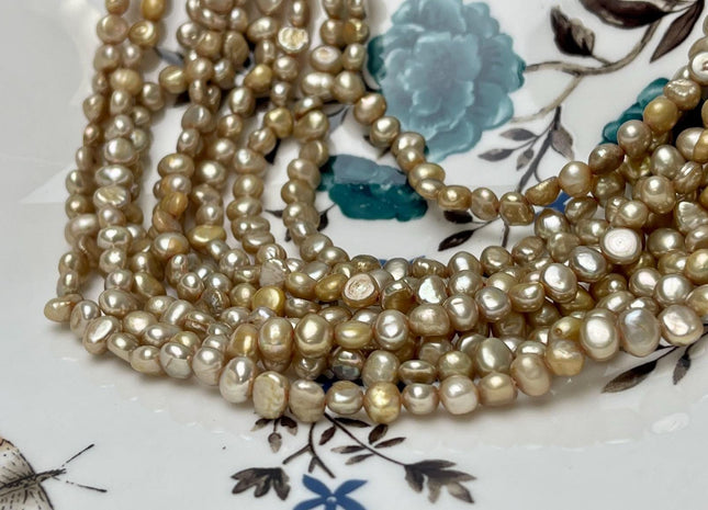 4-5 mm AA Champagne Color Nugget Shape Freshwater Pearl Beads Genuine High Luster Small Freshwater Pearls #P2886