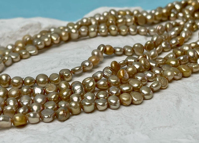 4-5 mm AA Champagne Color Nugget Shape Freshwater Pearl Beads Genuine High Luster Small Freshwater Pearls #P2886
