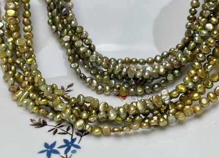 4-5 mm Green/Gold Color Potato Nugget Freshwater Pearl Beads Genuine High Luster Small Tiny Pearl Nuggets #P2889