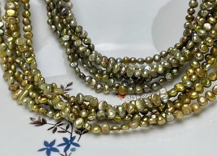 4-5 mm Green/Gold Color Potato Nugget Freshwater Pearl Beads Genuine High Luster Small Tiny Pearl Nuggets #P2889