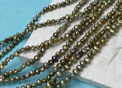 4-5 mm Green/Gold Color Potato Nugget Freshwater Pearl Beads Genuine High Luster Small Tiny Pearl Nuggets #P2889