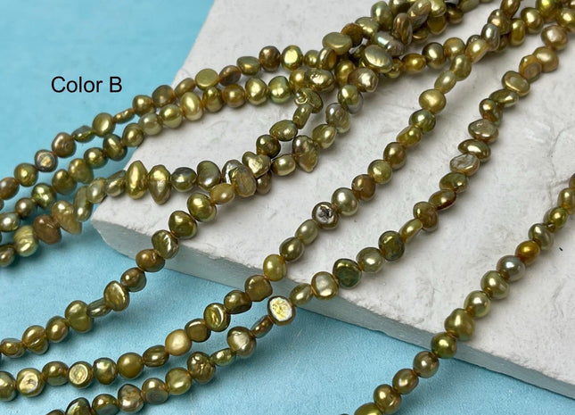 4-5 mm Green/Gold Color Potato Nugget Freshwater Pearl Beads Genuine High Luster Small Tiny Pearl Nuggets #P2889