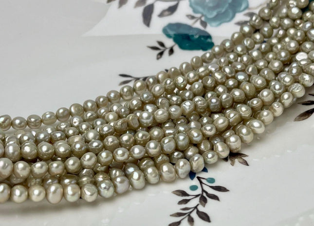 4-5 mm AA Sage Green Or Gold Color Potato Nugget Freshwater Pearls Genuine Freshwater Pearl Beads Freshwater Seed Pearls #P2890