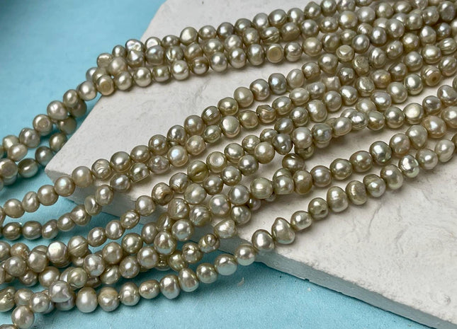 4-5 mm AA Sage Green Or Gold Color Potato Nugget Freshwater Pearls Genuine Freshwater Pearl Beads Freshwater Seed Pearls #P2890