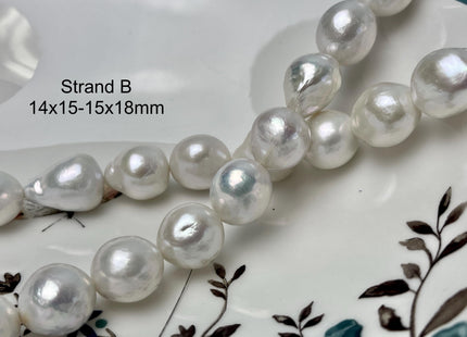 14-18mm AA Very Rare Jumbo Natural White Freshwater Edison Pearls Top Quality Super High Luster White Baroque Pearls 23-28 Beads #P2891
