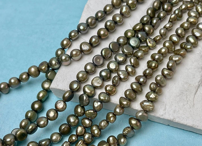 5-7 mm AA Olive Green Color Potato Nugget Freshwater Pearl Beads Genuine High Luster Small Tiny Pearl Nuggets #P2894