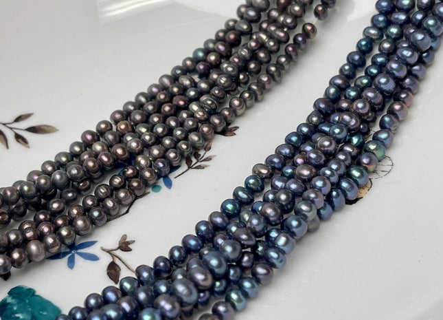 3-5 mm Peacock Black Potato Freshwater Seed Pearls Genuine Very Rare Black Peacock Tiny Small Pearls #P2895