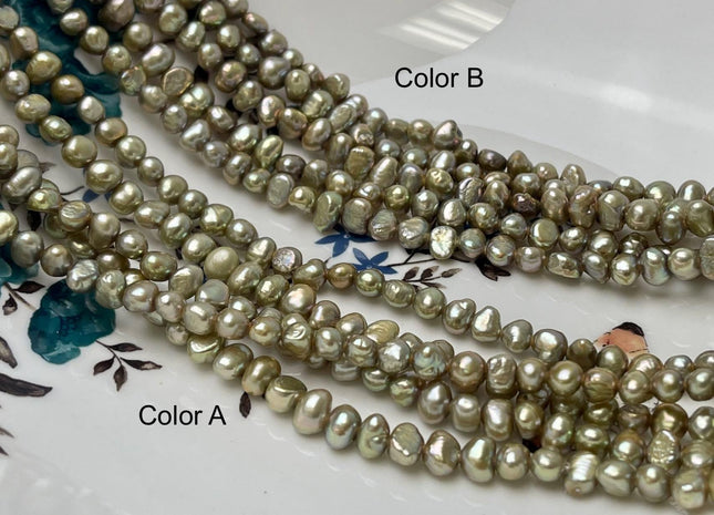 5-6 mm AA Sage Green Potato Nugget Freshwater Pearls Genuine Freshwater Pearl Beads Freshwater Seed Pearls #P2896