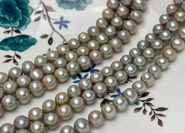 7.5-8 mm AA Rare Grayish Sage Green Off Round Freshwater Pearl Beads Genuine Freshwater Potato Pearl #P2897