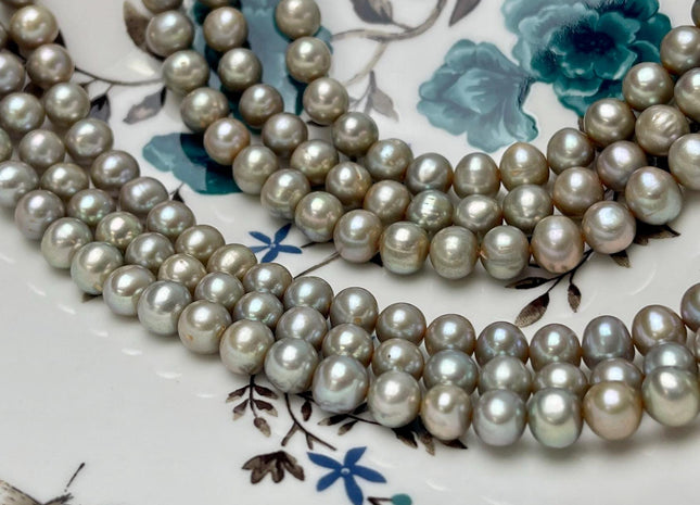 7.5-8 mm AA Rare Grayish Sage Green Off Round Freshwater Pearl Beads Genuine Freshwater Potato Pearl #P2897