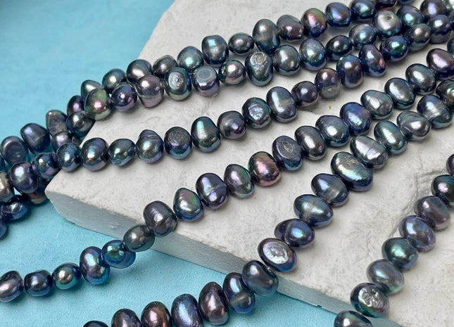 6-7 mm Potato Nugget Gray/Blue Peacock Color Freshwater Pearl Beads Genuine Freshwater Nugget Pearl #P2899