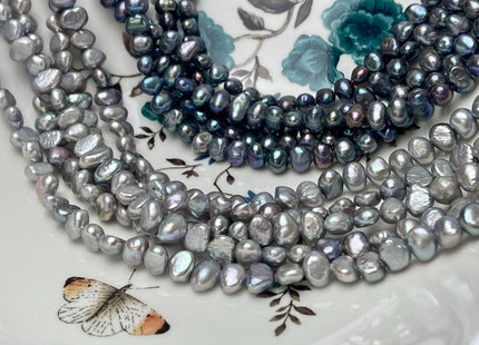 6-7 mm Potato Nugget Gray/Blue Peacock Color Freshwater Pearl Beads Genuine Freshwater Nugget Pearl #P2899