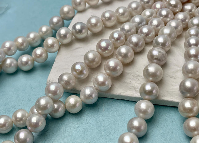 9.5-10 mm AAA Half Strand Large Hole Natural White round Edison Pearl 1.0 mm Hole Genuine High Luster Round Pearl 20 Beads #P2900