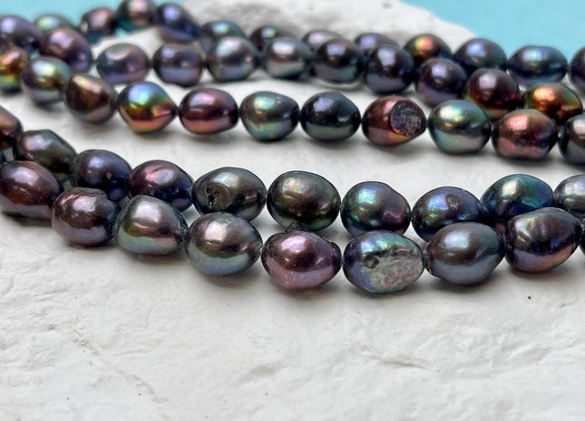 9-10x11-12 mm AA Black Peacock Rice Nugget Freshwater Pearls, Genuine Peacock Nugget Freshwater Pearls #P2901