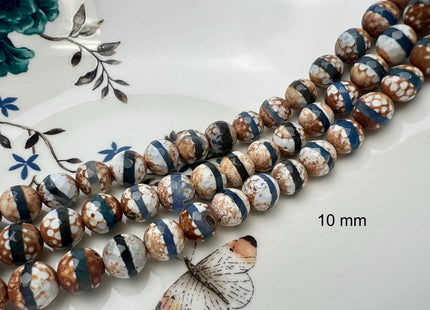 6mm 8mm 10mm DZI Tibetan Agate Faceted Round Blue And White Color Tibetan Agate Gemstone Loose Beads #2393