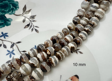 6mm 8mm 10mm AAA DZI Tibetan Agate Faceted Round Dark Brown And White Color Agate High Quality Gemstone Loose Beads #2352