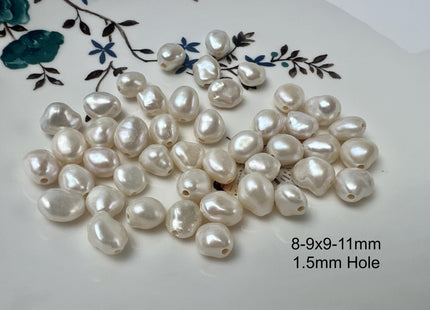 3 Pieces 8-9x9-13mm AAA Large Hole Natural White Keshi Freshwater Pearl Bead Hole Size 1.2-1.5mm High Luster Center Drilled Beads #P2903