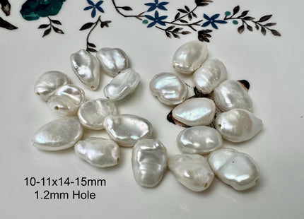 1 Pieces 10-12x13-17mm AAA Large Hole Natural White Keshi Freshwater Pearl Bead Hole Size 1.2-2.0mm High Luster Center Drilled Beads #P2905