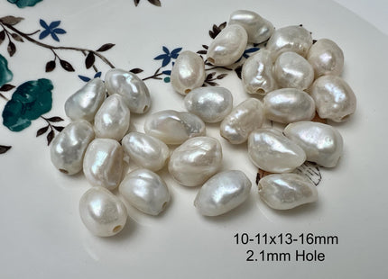 1 Pieces 10-12x13-17mm AAA Large Hole Natural White Keshi Freshwater Pearl Bead Hole Size 1.2-2.0mm High Luster Center Drilled Beads #P2905