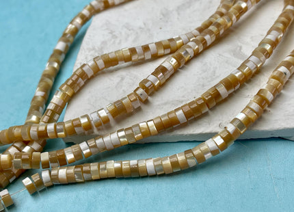 4mm 6mm 8mm Smooth Rondelle Heishi Natural Gold Brown Mother of Pearl Gemstone Beads 15 Inches Strand #4644