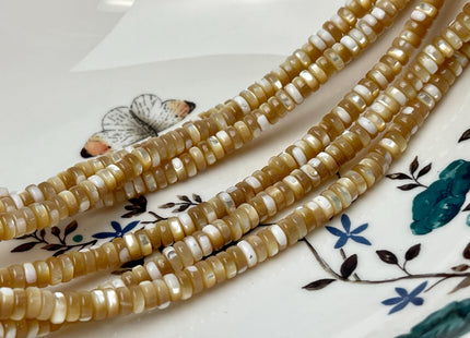 4mm 6mm 8mm Smooth Rondelle Heishi Natural Gold Brown Mother of Pearl Gemstone Beads 15 Inches Strand #4642