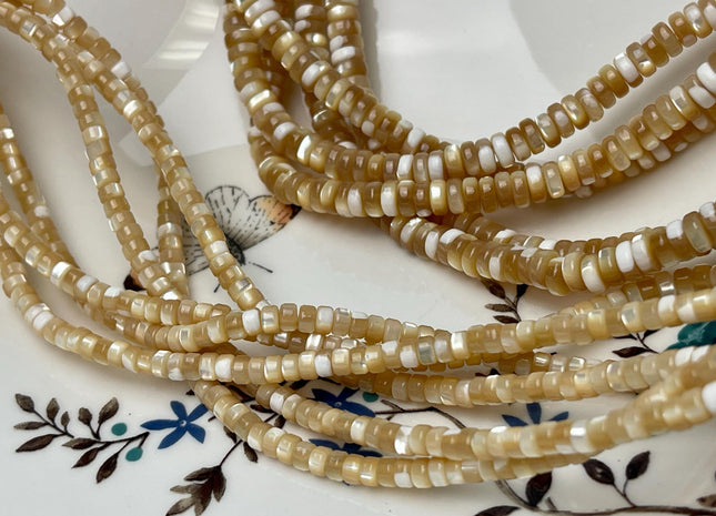 4mm 6mm 8mm Smooth Rondelle Heishi Natural Gold Brown Mother of Pearl Gemstone Beads 15 Inches Strand #4642