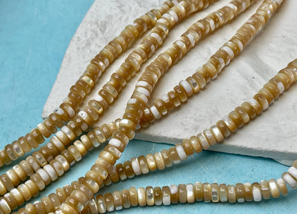 4mm 6mm 8mm Smooth Rondelle Heishi Natural Gold Brown Mother of Pearl Gemstone Beads 15 Inches Strand #4642