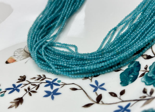 2 mm Faceted Round Tiny Neon Blue Apatite Beads 13 Inches Strand #2954