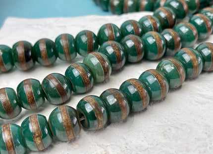 10x14 mm DZI Tibetan Agate Faceted Drum Shape Dark Green Color Eye Agate Gemstone Mala Antique Boho Beads 15 Inches #4610
