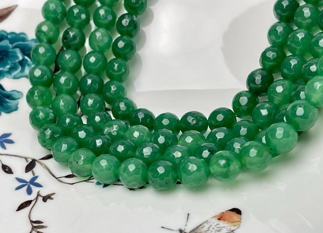 10 mm Faceted Round Fire Agate Gemstone Beads Heat Treated Emerald Green Color Agate 15.5 Inches Strand #4611