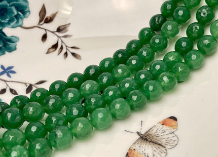 10 mm Faceted Round Fire Agate Gemstone Beads Heat Treated Emerald Green Color Agate 15.5 Inches Strand #4611