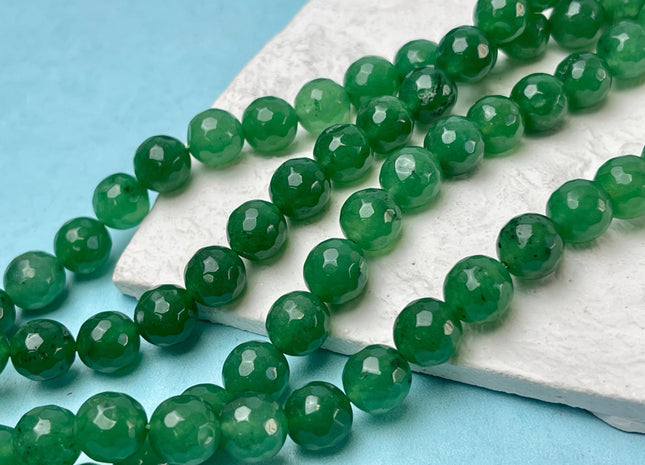 10 mm Faceted Round Fire Agate Gemstone Beads Heat Treated Emerald Green Color Agate 15.5 Inches Strand #4611